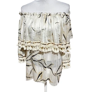 Laurie & Joe Made in Paris Elegant Off-Shoulder Tassel Top Metallic Tassels LG - Picture 1 of 8