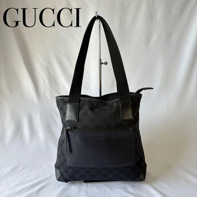 GUCCI Tote Bag All Over Modello GG Tela Pelle Nera dal Giappone 115001K... - Immagine 1 di 4