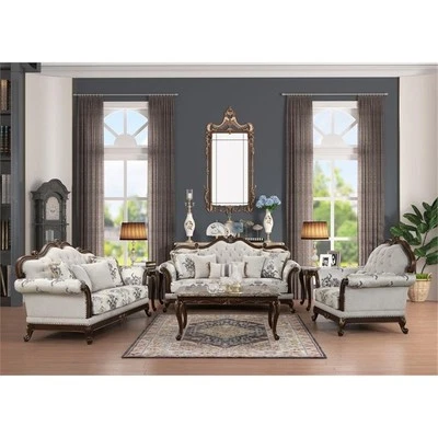 Pemberly Row Traditional 2PC button tufted Living Room Set in White - Image 1 of 4