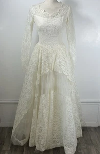 Vestido de novia vintage años 80 hecho a mano floral encaje y capas de tul lentejuelas  - Imagen 1 de 23