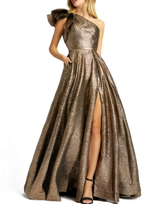 Mac Duggal One-Shoulder Metallic Ball Gown MSRP $598 - Image 1 of 3