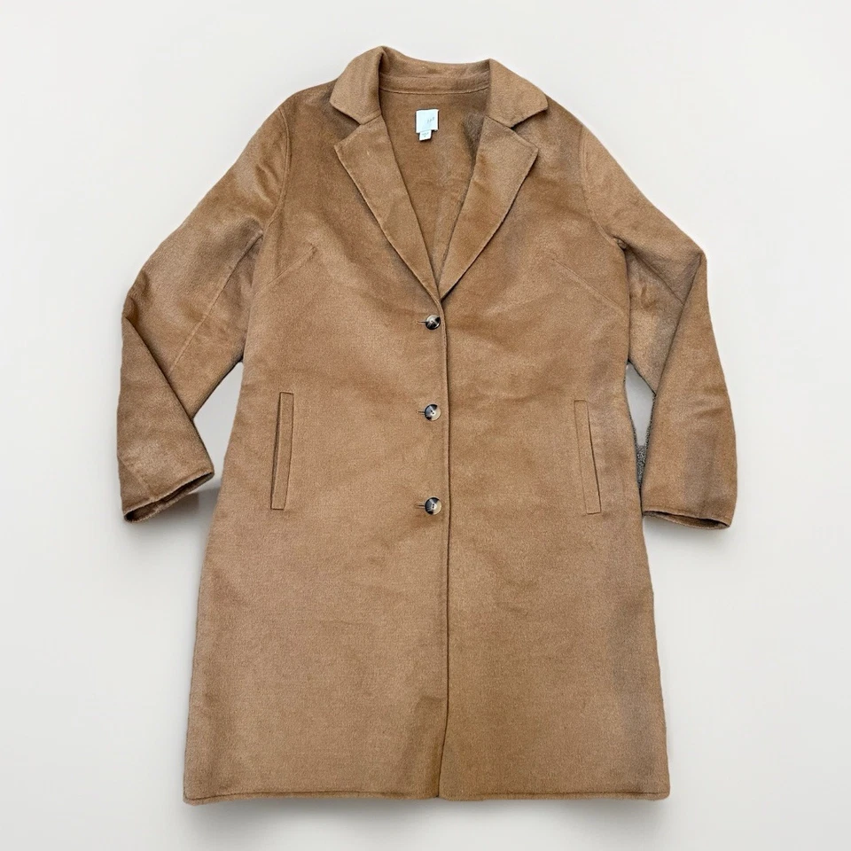 J.Jill Vicuna 软拉丝羊毛混纺骆驼中长豌豆大衣胶囊优雅 M — 第 1/4 张图片