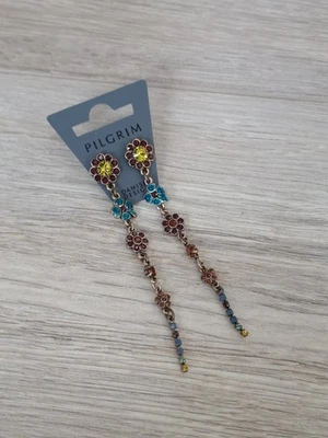 PENDIENTES PEREGRINO ESTRÁS COLGANTE GOTA FLOR ORO ACERO INOXIDABLE Foto 1 de 4