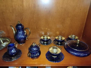 Echt Kobalt Blau Gold Tee Geschirr Service 4 Pers. Vase Kanne Keksdose Sahne - Bild 1 von 20