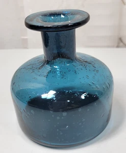 Jarrón/frasco pequeño de burbujas de vidrio soplado azul verdoso de 4" - Imagen 1 de 6