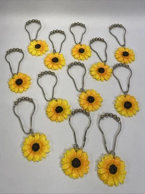 Sunflower Shower Curtain Hooks Decorative Yellow Flowers Daisy Shower Rings - Image 1 of 4