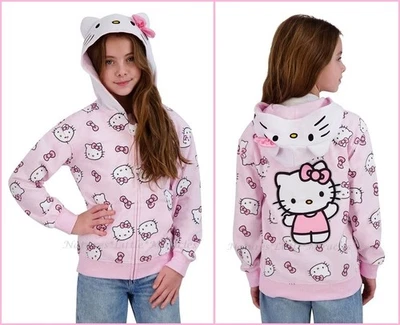 Hello Kitty Hoodie Jacket Girls Size 4 5 6 7 8 10 Sweatshirt Hood Ears Costume - Image 1 of 4