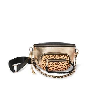 Steve Madden Leopard Convertible Belt-Bag Double-Chain & Pouch, Cross Body•Gold - Picture 1 of 16