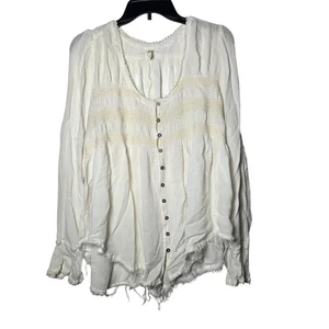 Top Free People Azul Pájaro Manga Campana Calada Talla Grande Romántico Boho Encaje - Imagen 1 de 11