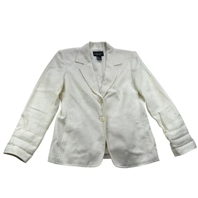 REQUIREMENTS Womens Cream Textured Blazer Jacket Size 10 Single Button Office - Image 1 of 4