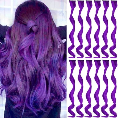 GPOVVIMX 12 PIEZAS Extensiones de Cabello Púrpura Clip en Extensión de Color Ondulado Rizado para... Foto 1 de 4