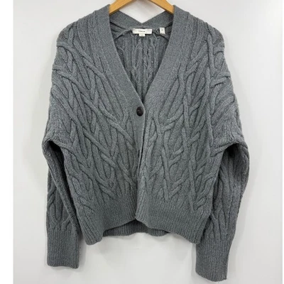 Cárdigan Suéter Vince Cable Tejido Mezcla Lana M Gris Medio Cuello en V Botón Delantero Foto 1 de 4