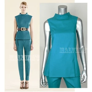 GUCCI TOP TURQUOISE BLUE STRETCH FLANNEL SLEEVELESS WOOL CASHMERE $895 40 4 - Picture 1 of 4
