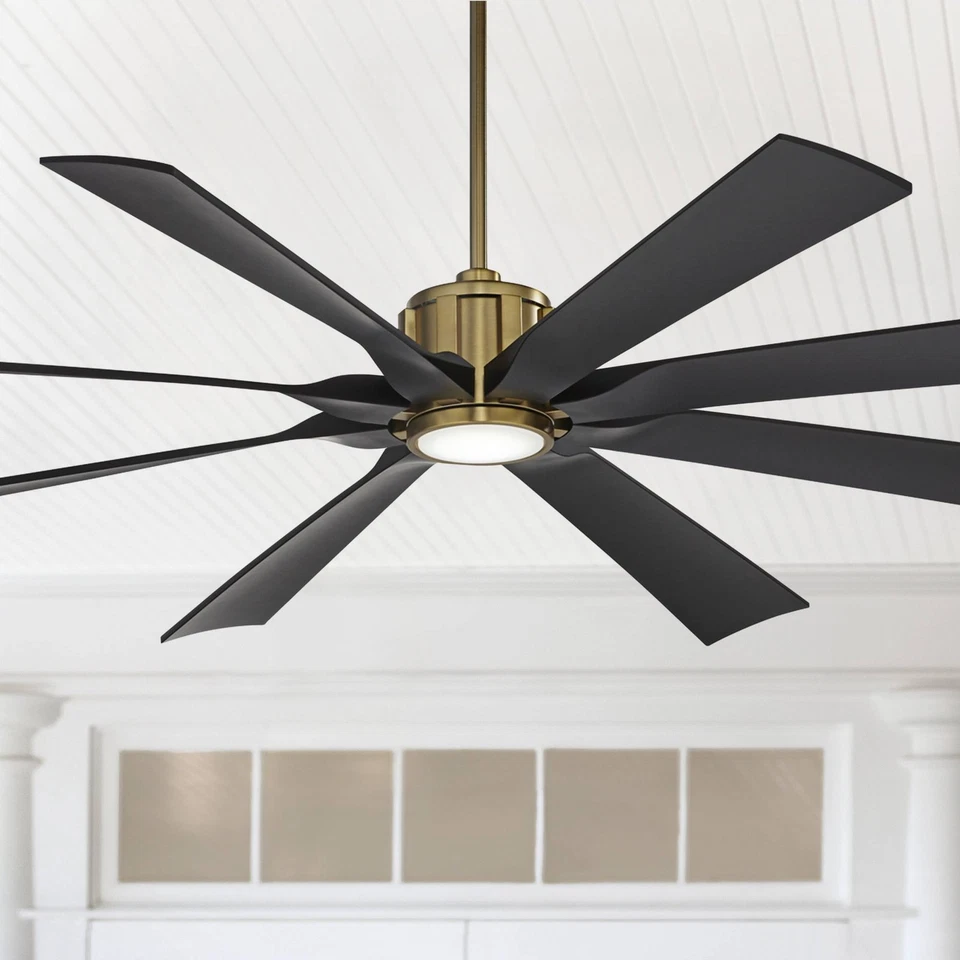 70" Defender Modern Indoor Outdoor Ceiling Fan with LED Light Remote Brass Black - Image 1 of 4
