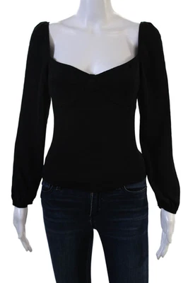 Blusa mujer Reformation negra cuello cuadrado manga larga viscosa rayón talla 10 Foto 1 de 4