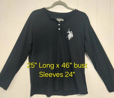 US Polo Assn Henley Neck Women's 1X Black Knit white graphics Long Slev 3 button - Image 1 of 4