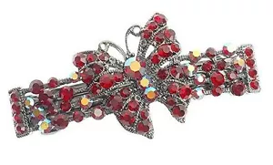 Debenhams Chic Siam Red Butterfly Hair Clip Slide Barrette W/ Swarovski Crystals - Picture 1 of 1