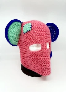 POP ART FOLK ART SLOUCH HOOD BALACLAVA HAND KNIT HAT One Of Kind PUNK EARS BEAR - Picture 1 of 12
