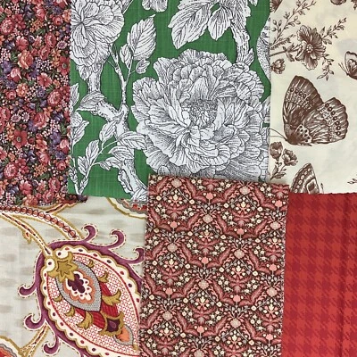 Vintage florals paisley houndstooth 6 piece crafting fabric remnants - Image 1 of 4