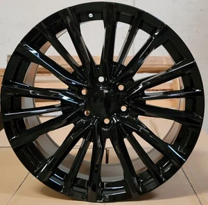 22" Rims Gloss Black Wheels TPMS Tires Fit Cadillac Escalade V Silverado D09 - Picture 1 of 4