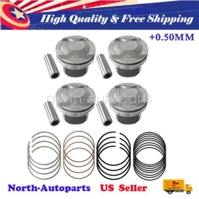 Oversize +0.50MM Piston & Rings Set For 12-16 Hyundai Kia Accent Rio 1.6L DOHC Foto 1 de 4