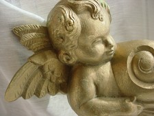 Vtg Burwood Cupid Wall Pocket 1980s Goldtone Sea Shell Plastic