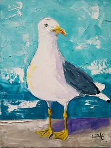 Gull Painting Seagull Wall Art Birds Artwork Original Art Impasto Painting 6х8" - Picture 1 of 7