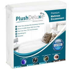 PlushDeluxe Premium Zippered Mattress Encasement, Waterproof, Bed Bug & Dust H