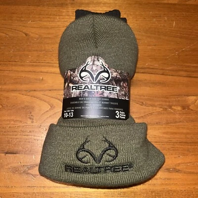 REALTREE MENS BALL CAP HAT & 3 PK CREW SOCKS SIZE 10-13 SET GREEN BLACK NWT - Image 1 of 4