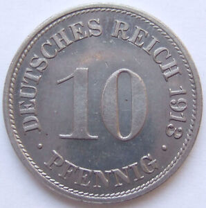 Münze Deutsches Reich Kaiserreich 10 Pfennig 1913 G in Polierte Platte