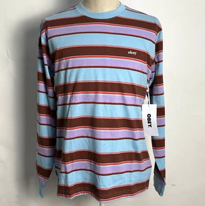 Obey Men's Long Sleeve Knit T-Shirt Direct Sky Blue Stripe Size M NWT - Picture 1 of 3