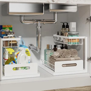 under Sink Organizer, Pull Out Cabinet Organizer 2 Tier Slide Out Sink Shelf Cab - Picture 1 of 12