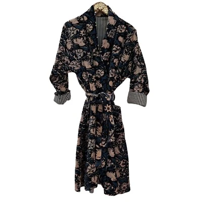 Long Cotton Velvet Floral Print Robe - Image 1 of 4