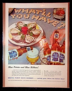 1950s Pabst Blue Ribbon Oysters "What'll You Have?" Art Vintage Print Ad - Picture 1 of 1