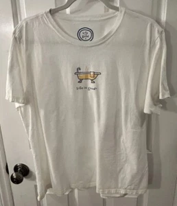 Life is Good Women’s Size XL Bath Tub Print Pajama Top T Shirt White Cotton EUC! - Picture 1 of 8