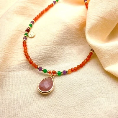 Gargantilla de 3 mm de ágata roja granate amatista con cuentas hecha a mano cuarzo fresa Foto 1 de 4