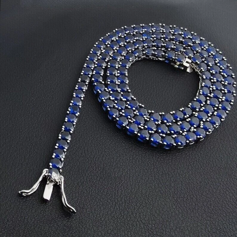 Collar de tenis de 5 mm enchapado en oro blanco de 14 quilates de zafiro azul creado en laboratorio de 45,72 quilates de 18" Foto 1 de 4