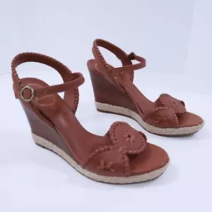Jack Rogers Clare Wedge Sandals Womens 7M Brown Leather Medallions - Picture 1 of 12