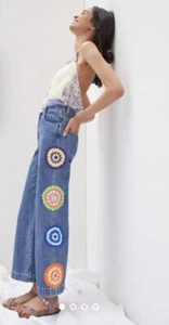 Carleen Boho High-Rise Crochet Wide-Leg Jeans size 6/8 - Picture 1 of 13