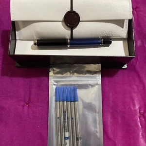 Pelikan Souveran Rollerball Pen - R405 Blue and Black Stripe with Silver Trim - Picture 1 of 5