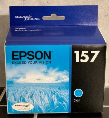Authentic 100% EPSON 157 CYAN Ink Cartridge SEALED UNOPENED Box R3000 TI572 - Image 1 of 2