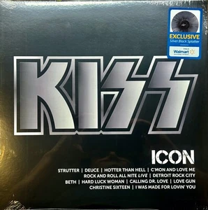 KISS ICON SILVER/BLACK SPLATTER VINYL W/HYPE STICKER NEW/SEALED - Picture 1 of 2