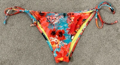 Bikini de cuerda Relleciga pantalones de baño para mujer corbata lateral mediana azul rojo floral Foto 1 de 4
