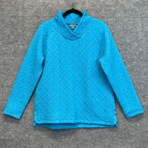 T by TALBOTS Top Women's Medium Blue Quilted Snowflake Geometric Metallic Thread - Picture 1 of 10
