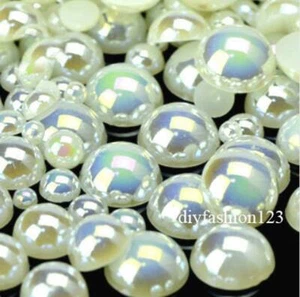 600 pieces AB Cream Mix Sizes flat back resin Pearl Cabochons - Picture 1 of 1