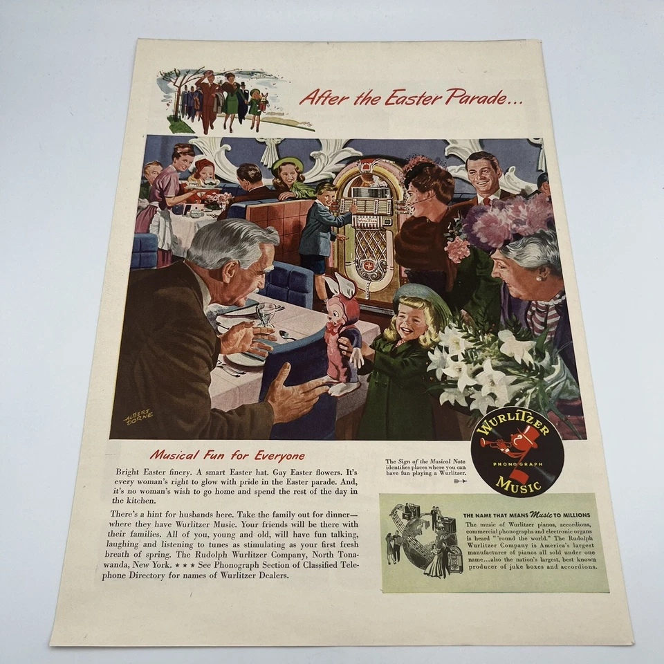 1947 Wurlitzer Jukebox Vtg Print Ad 10x14" after the Easter parade Albert Dorne - Image 1 of 1