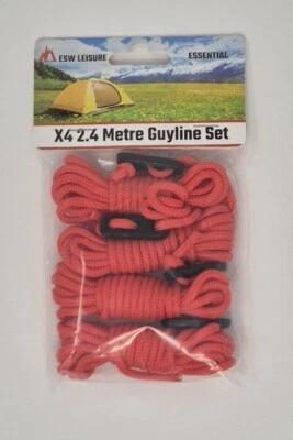 ESW LEISURE 🔥X4 Rot 2,4 Meter 4mm Abspannleine Seile Zelt Camping Abspannleine Kufen Seil