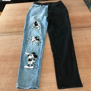 Disney Mom Jean Women 9 Blue Black Split Mickey Mouse High Rise Stretch Straight - Picture 1 of 12