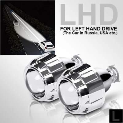 2X 2.5" LHD Projector Lens Bi-xenon HID Retrofit Headlight Hi-Lo Beam H4 H7 9003 - Image 1 of 4