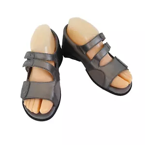 ‘HOMYPED’ BN '6D' 'TAYLOR' PEWTER LEATHER PEEP TOE SIDE ELASTIC GUSSET SHOES - Picture 1 of 7